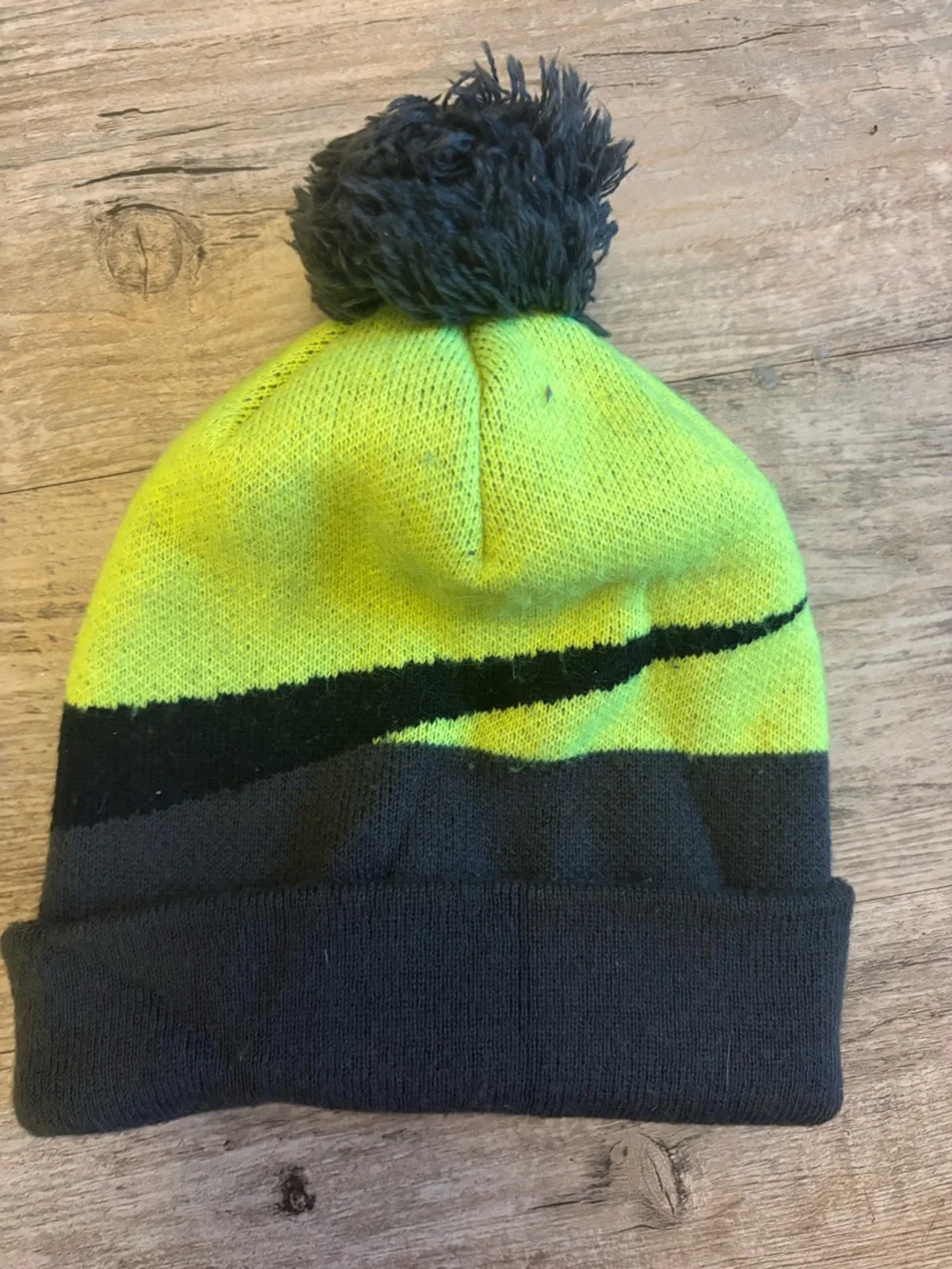 Nike Kids Neon Yellow & Black Pom Pom Beanie
